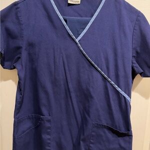 Navy Blue Scrub Set with Light Blue Trim